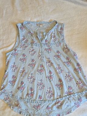 Lucky Brand Light Blue Floral Lace-Trim Tank
